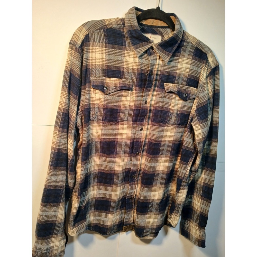 Brown Tan Black Plaid Men's Flannel Brushed Cotton Shirt Dakota Grizzly Large